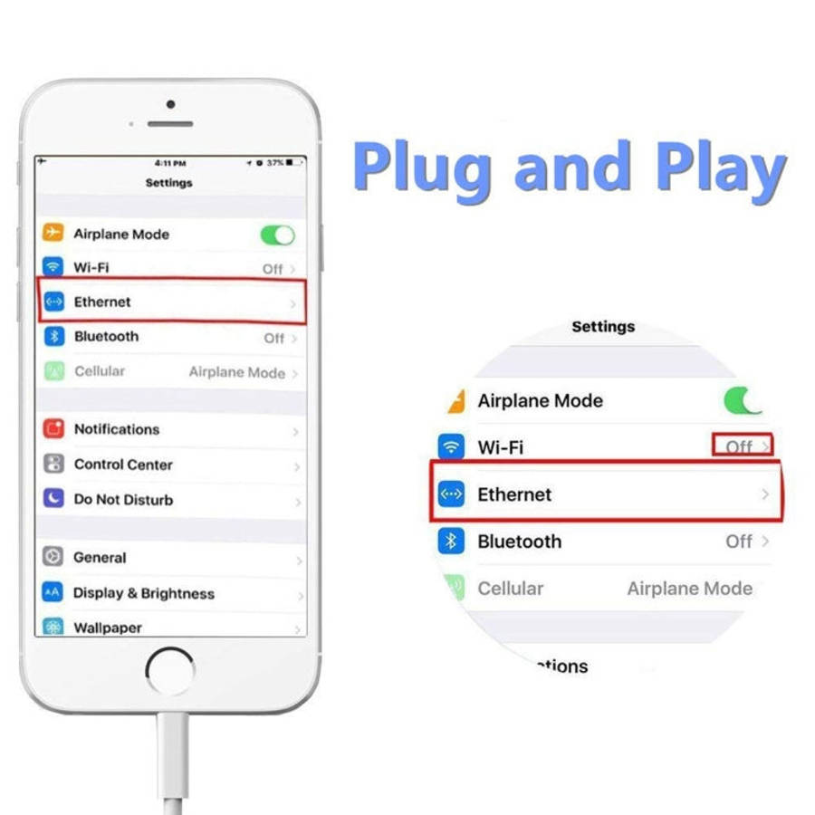 NK107A1 8 Pin to RJ45 Ethernet LAN Network Adapter Cable for iPhone / iPad Series, Total Length: ...