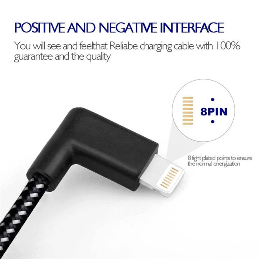 1m 2A USB to 8 Pin Nylon Weave Style Double Elbow Data Sync Charging Cable, 1m 8 Pin 2A