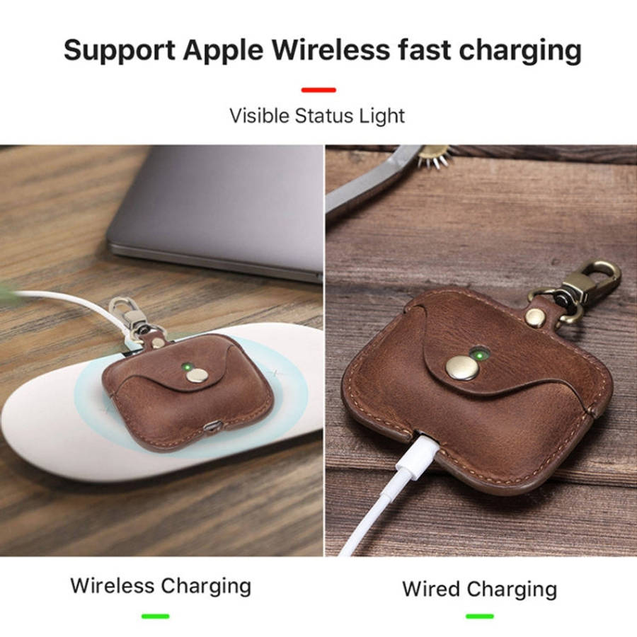 CF1108 For AirPods Pro Crazy Horse Texture Earphone Protective Leather Case with Hook, For AirPod...