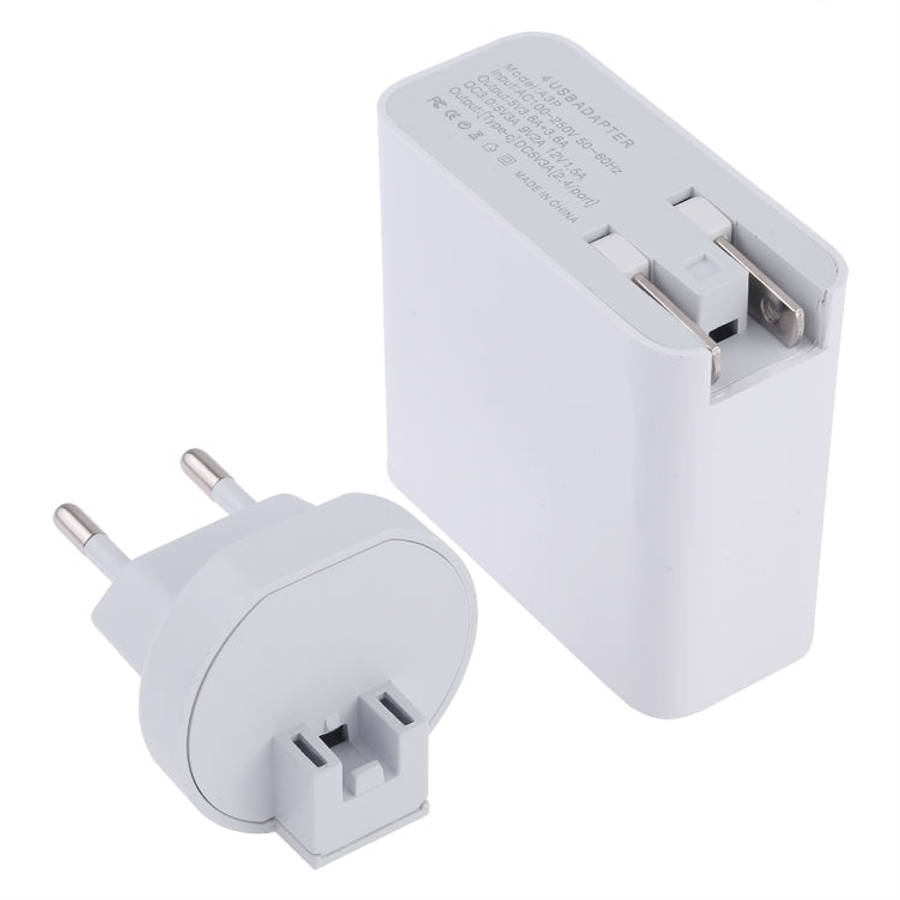 A3P 3A Max Output USB-C / Type-C + QC3.0 + Dual USB 4 Ports Wall Travel Charger, EU Plug, EU Plug