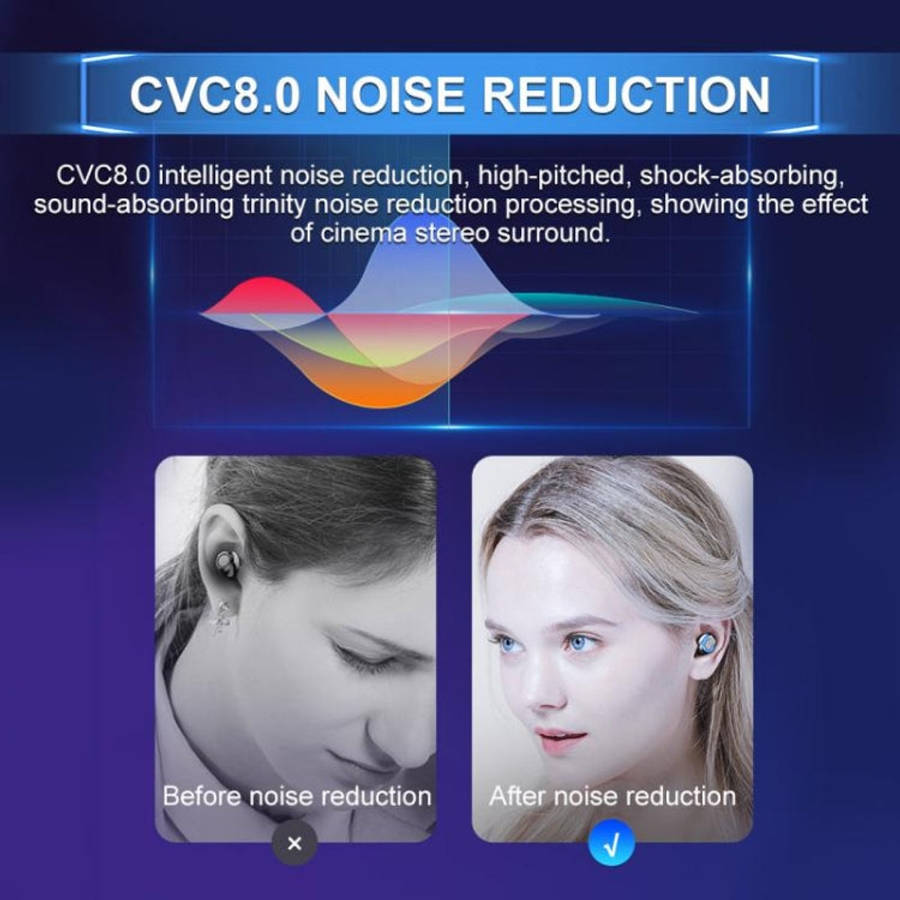 F9-8 TWS CVC8.0 Noise Cancelling Touch Mini Bluetooth Earphone with Charging Box, Support Three-s...