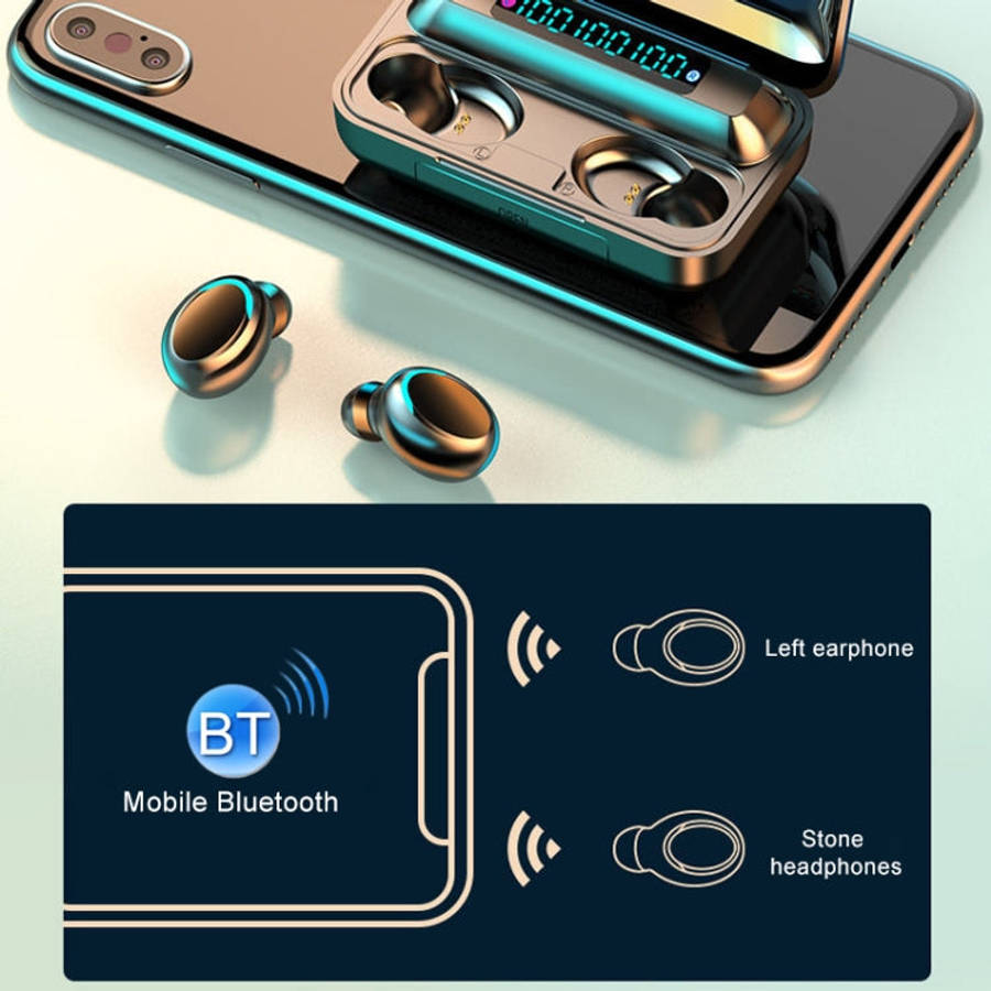 F9-5C Four-bar Breathing Light + Digital Display Noise Reduction Bluetooth Earphone with Hand Str...