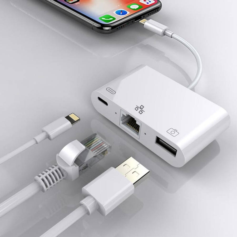 8 Pin to RJ45 1000Mbps Network Adapter + Charging Port + Camera USB Read Multi-function Converter...