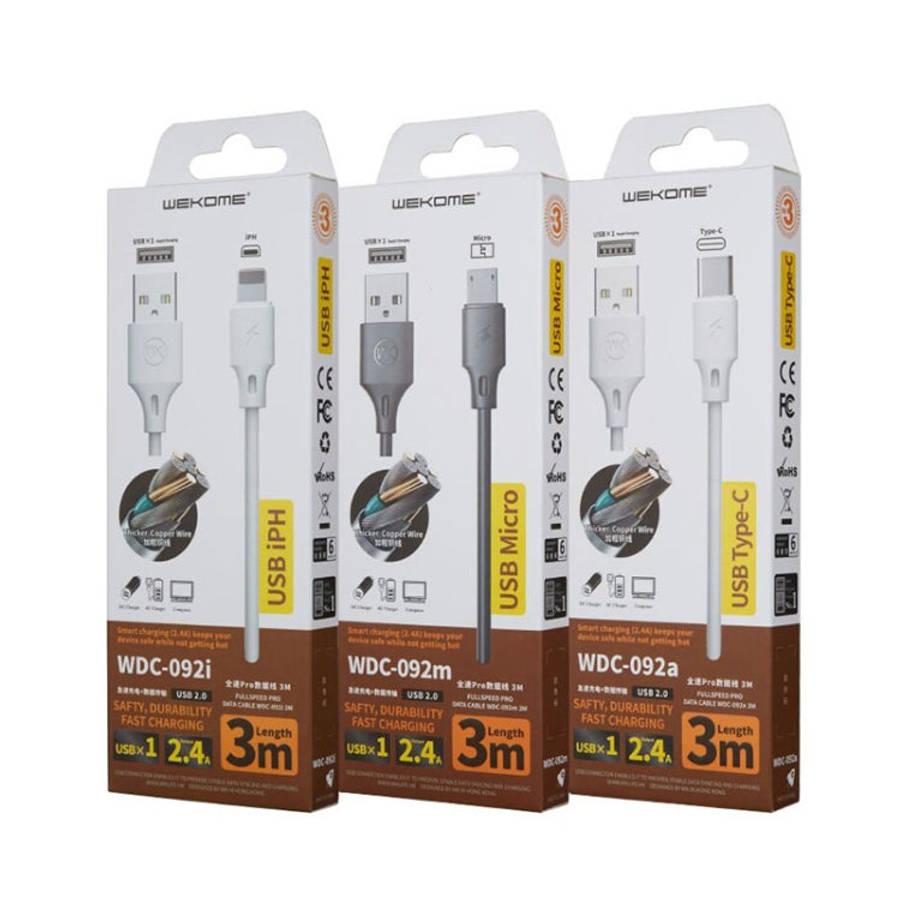 WK WDC-092 3m 2.4A Max Output Full Speed Pro Series USB to 8 Pin Data Sync Charging Cable, 3m 8 Pin
