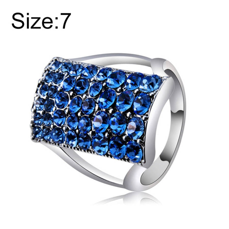 Silver-Plated Rectangle with Blue Crystal Ring for Women(Silver with Diamond, US, Size: 7), Size: 7