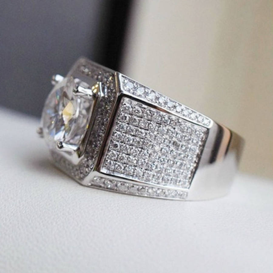 Fashion Full Rhinestone Micro-insert Silver Ring, US Size: 10, Diameter: 19.9mm, Perimeter: 62.4m...