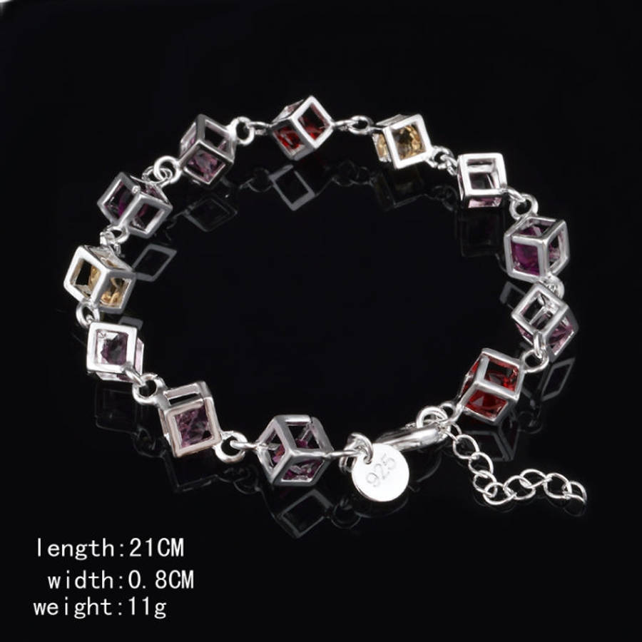 Hollow Checkered Colorful Rhinestone Fashion Silver Bracelet(Silver)