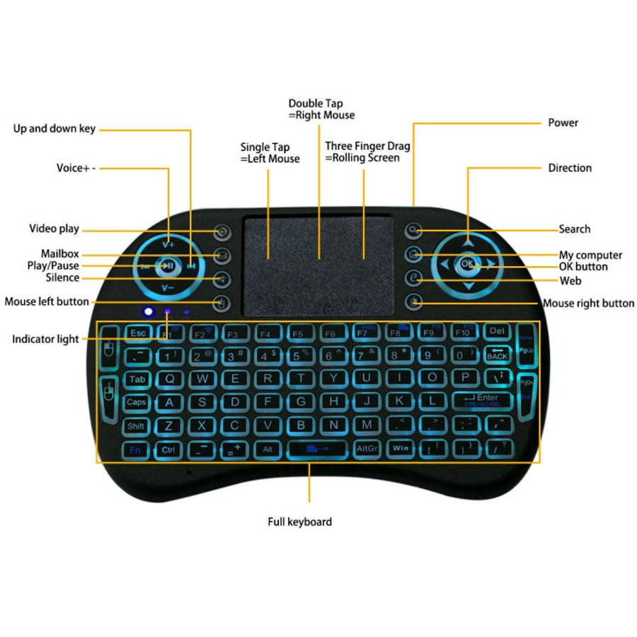 2.4GHz Mini i8 Wireless QWERTY Keyboard with Colorful Backlight & Touchpad & Multimedia Control f...