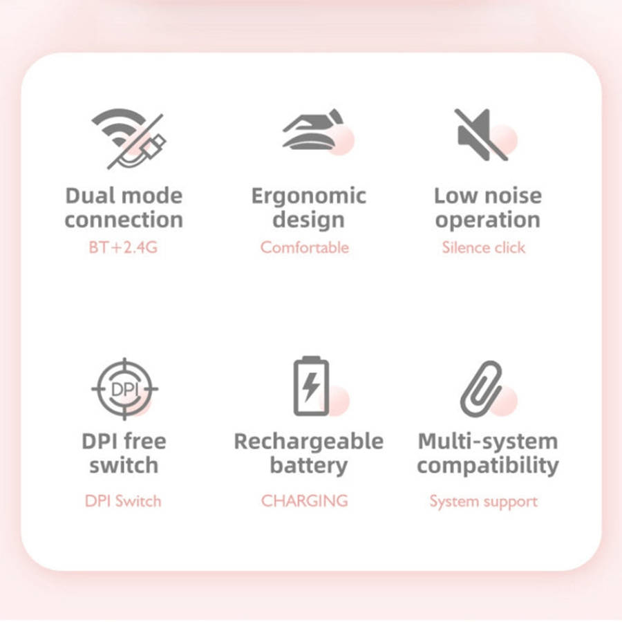HXSJ M107 4-buttons 1600 DPI 2.4GHz Wireless Mouse, Battery Version, Dual Mode Rechargeable
