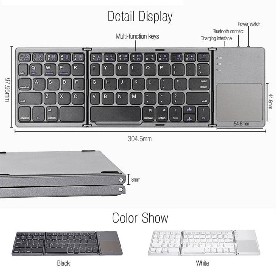 B033 Rechargeable 3-Folding 64 Keys Bluetooth Wireless Keyboard with Touchpad, 3-Folding 64 Keys ...