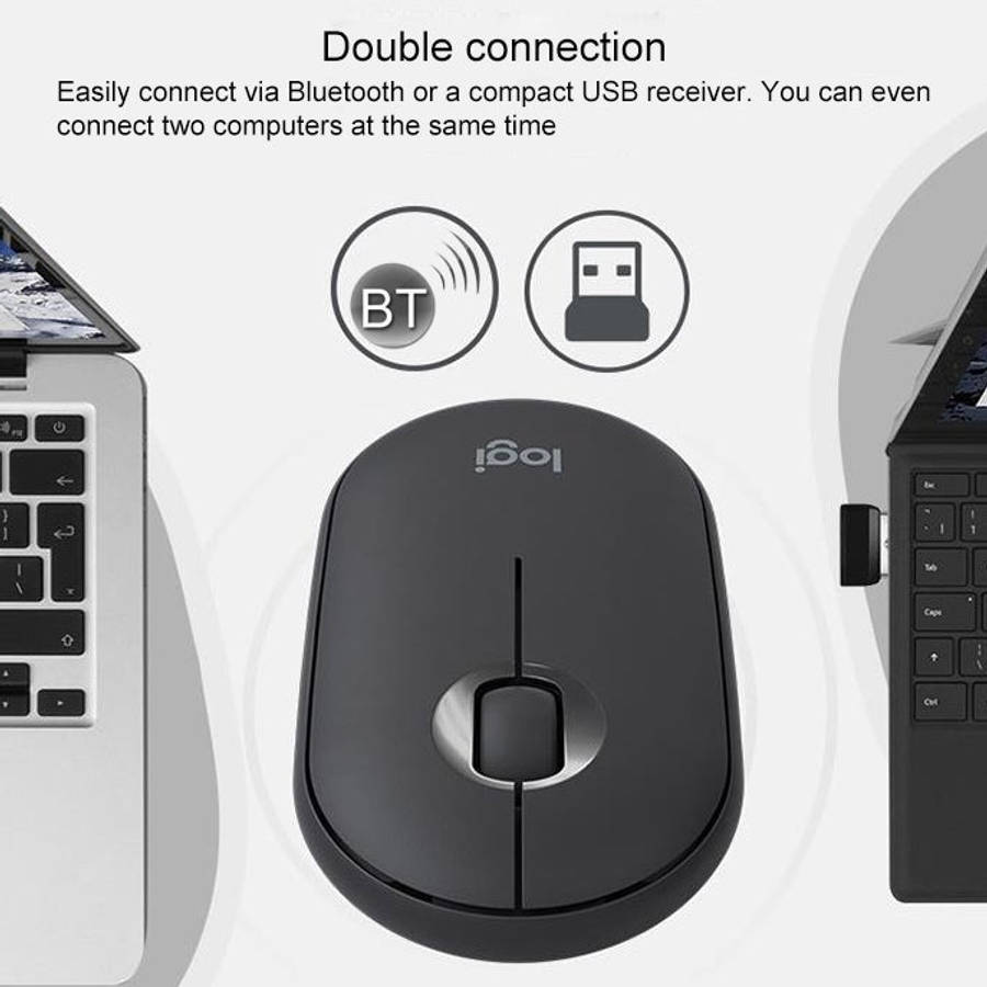 Logitech Pebble Cobblestone Shape Thin 3-keys 1000DPI Mute Wireless Bluetooth Optical Mouse, Wire...