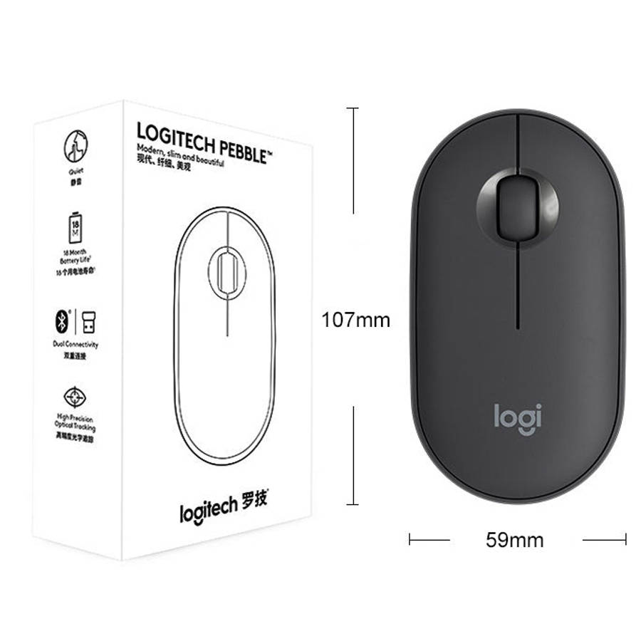 Logitech Pebble Cobblestone Shape Thin 3-keys 1000DPI Mute Wireless Bluetooth Optical Mouse, Wire...