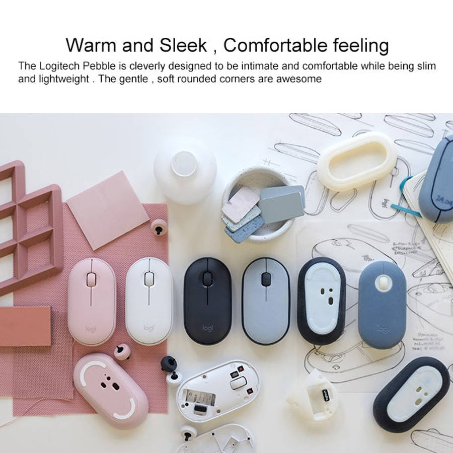 Logitech Pebble Cobblestone Shape Thin 3-keys 1000DPI Mute Wireless Bluetooth Optical Mouse, Wire...