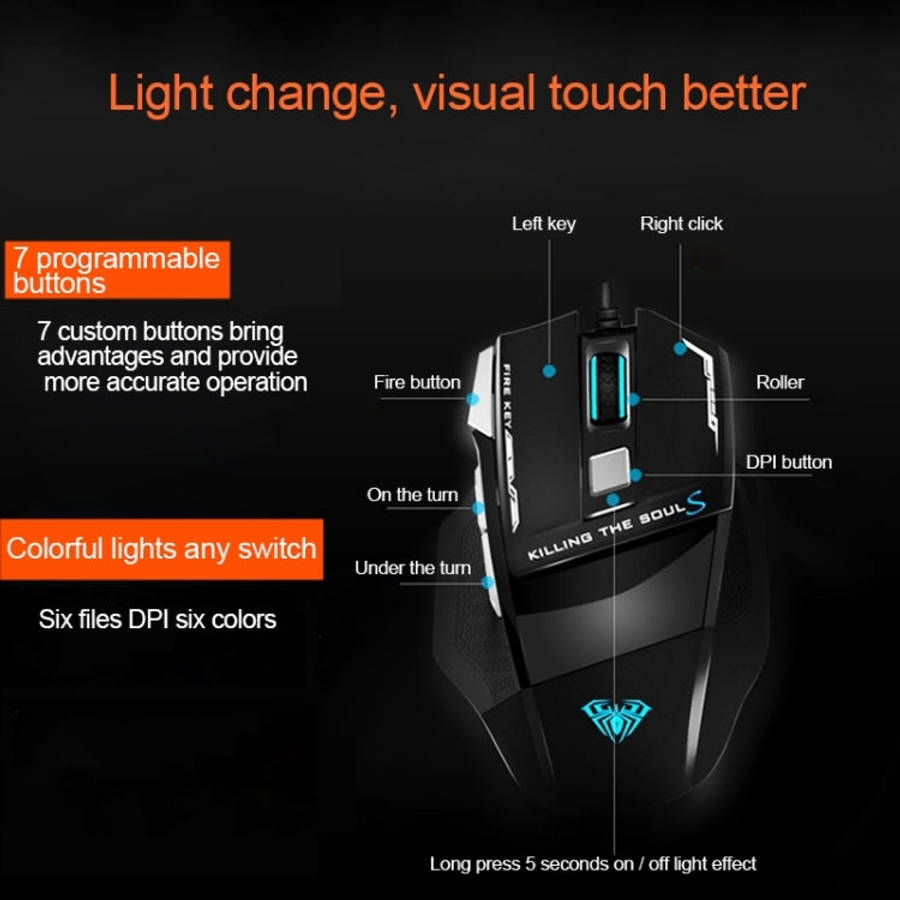 AULA Series SoulKiller II Colourful Light 7D Optical Competitive USB Wired Game Mouse, Maximum Re...