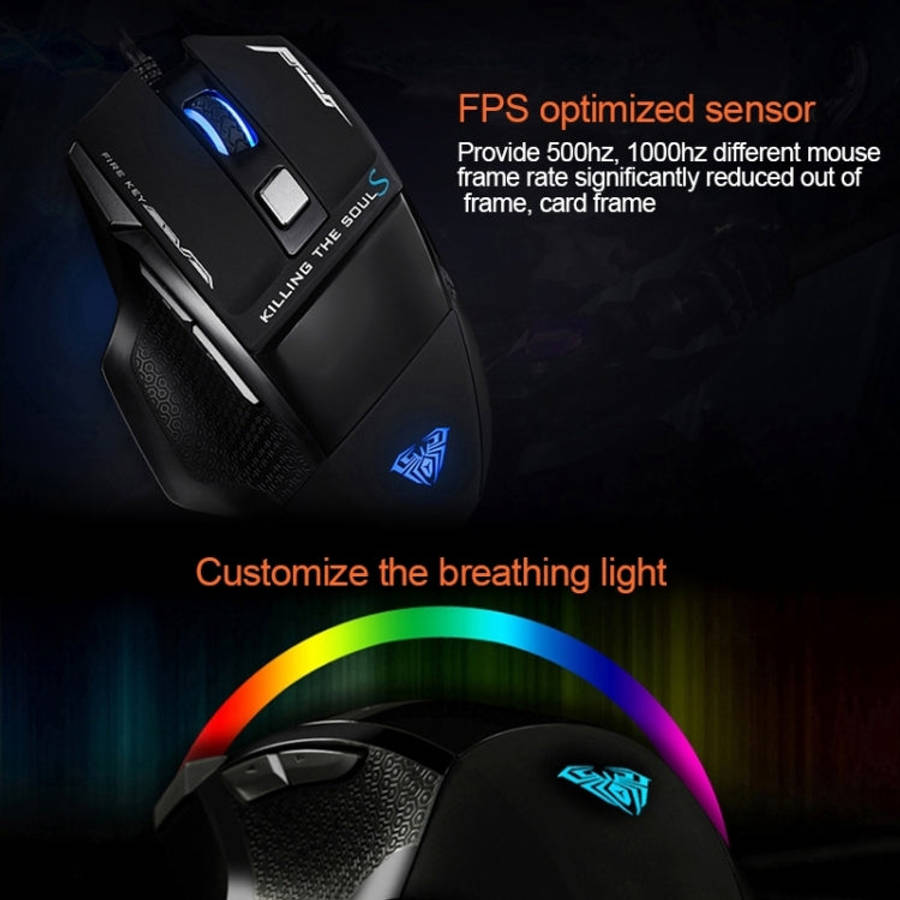 AULA Series SoulKiller II Colourful Light 7D Optical Competitive USB Wired Game Mouse, Maximum Re...