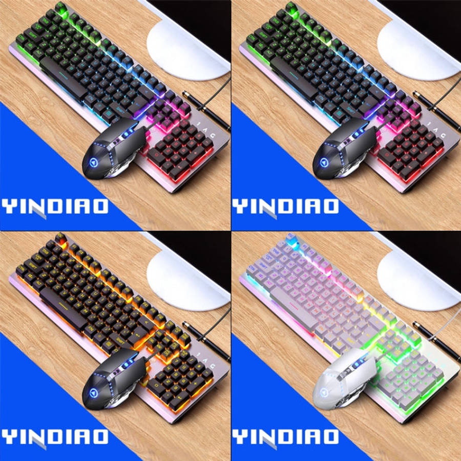 YINDIAO K002 USB Wired Mechanical Feel RGB Backlight Keyboard + Optical Mouse + Headset Set, RGB ...