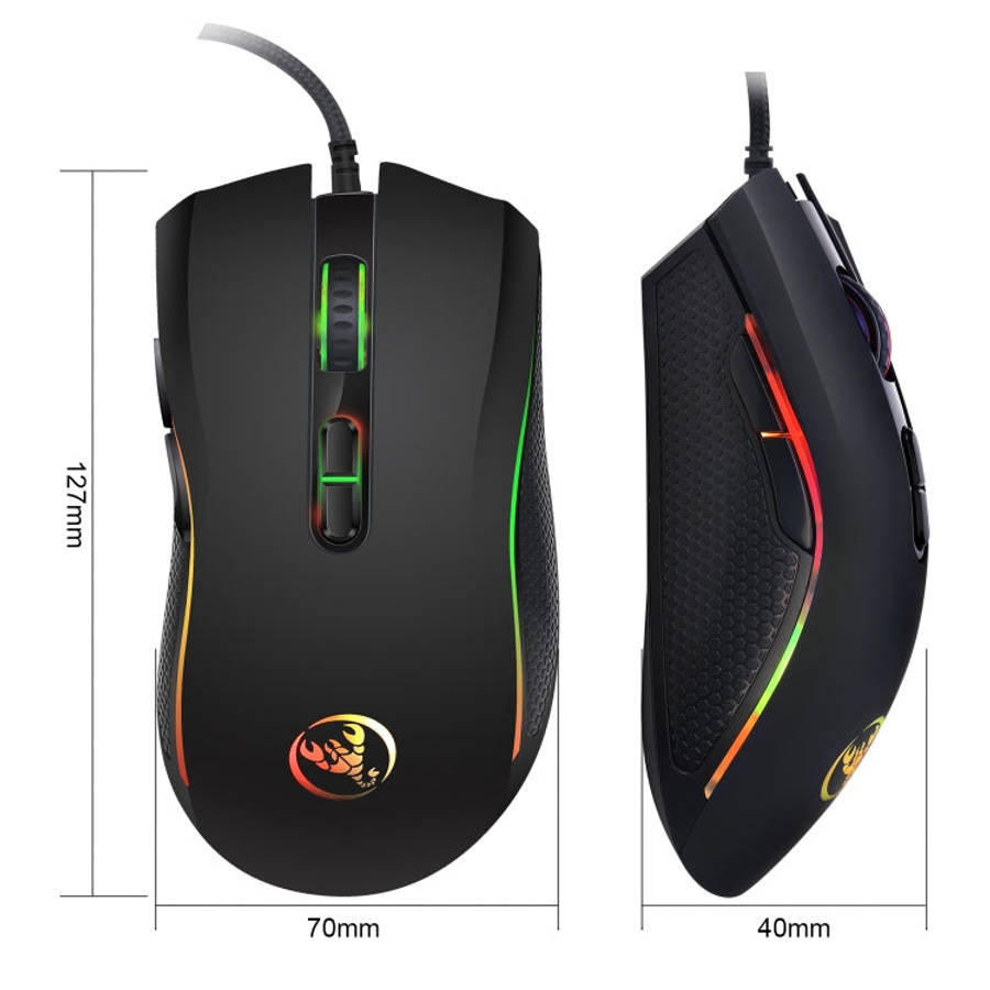 HXSJ A869 Colorful Glowing Wired Game 7-Keys 3200 DPI Adjustable Ergonomics Optical Mouse, A869