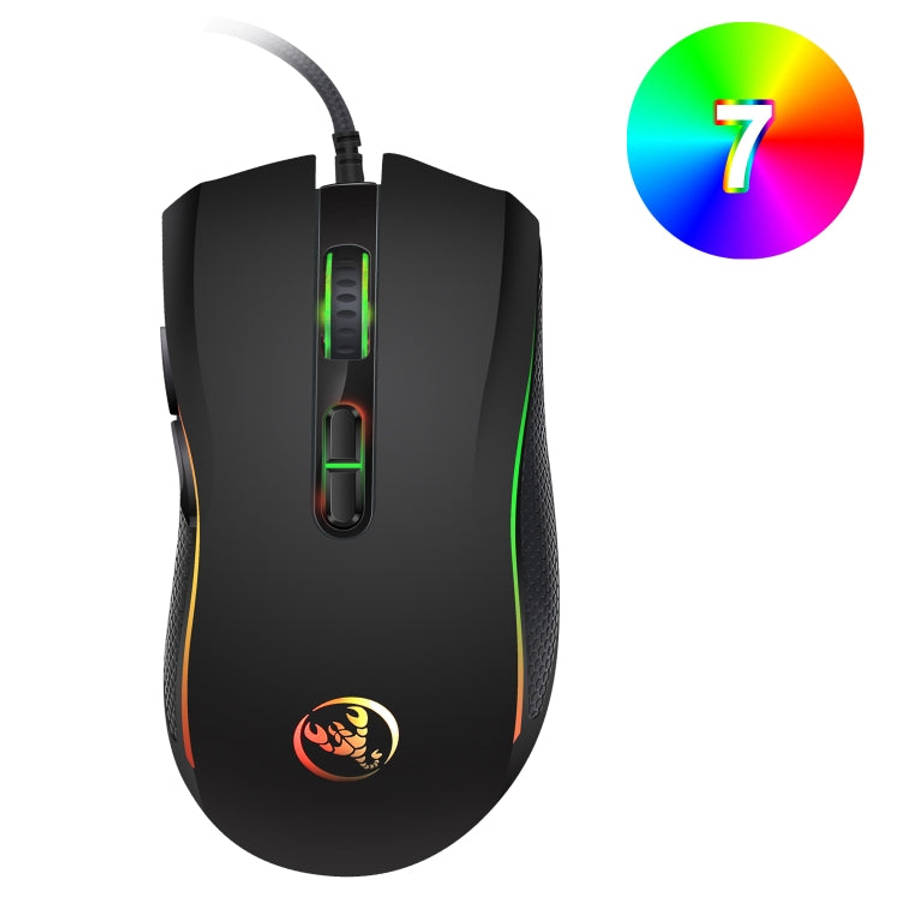 HXSJ A869 Colorful Glowing Wired Game 7-Keys 3200 DPI Adjustable Ergonomics Optical Mouse, A869