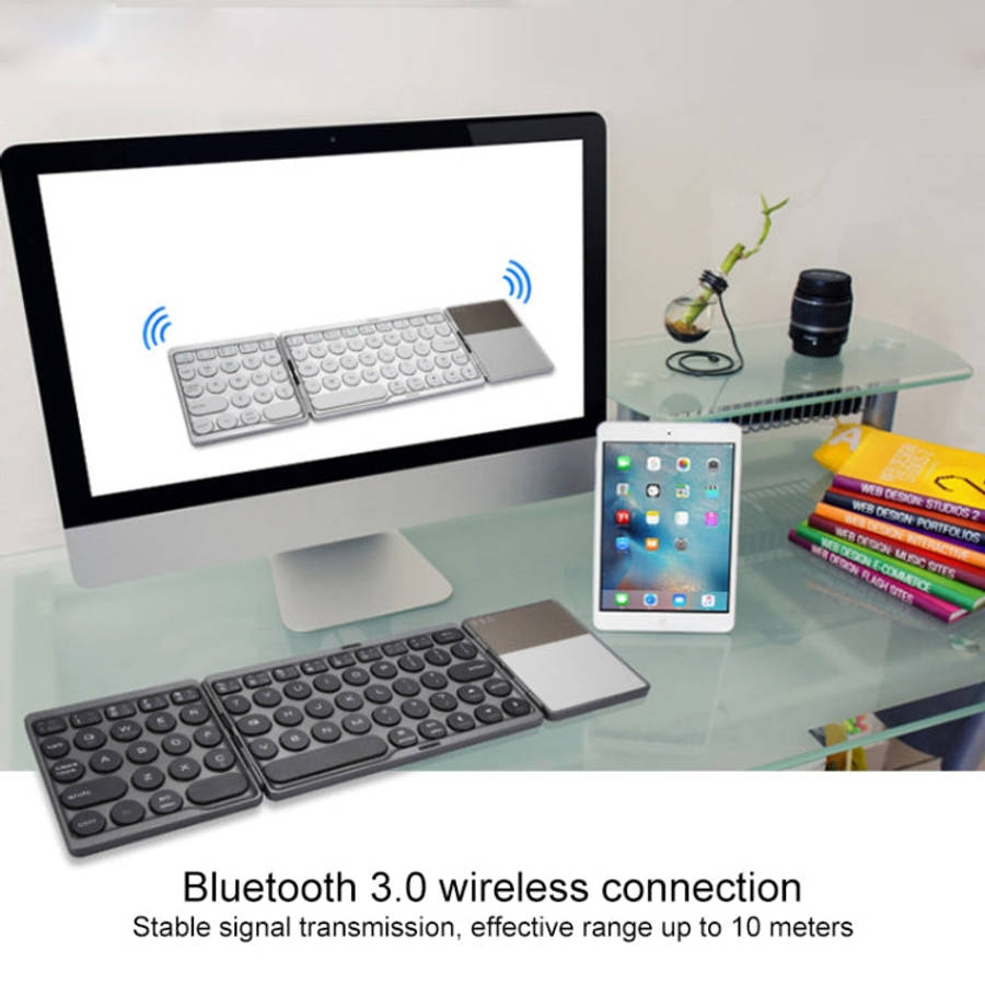 GK408 Three-fold Rechargeable Wireless Bluetooth Keyboard with Touchpad, Support Android / IOS / ...