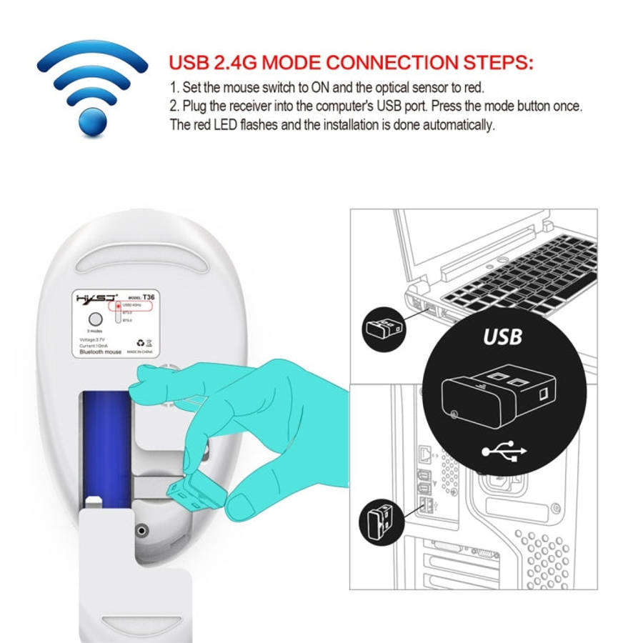 HXSJ T36 2.4G Bluetooth 5.0+3.0 Three-mode Silent Design Wireless Bluetooth Mouse
