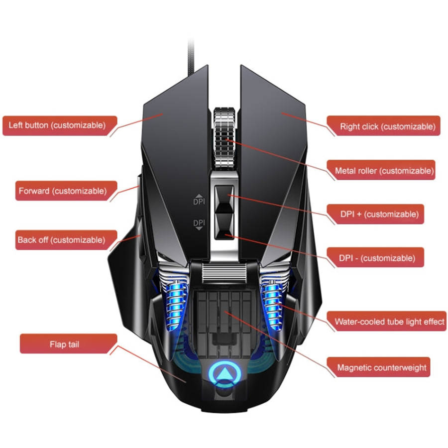 YINDIAO G10 7200DPI 7-modes Adjustable 7-keys RGB Light Wired Metal Mechanical Hard Core Macro Mo...