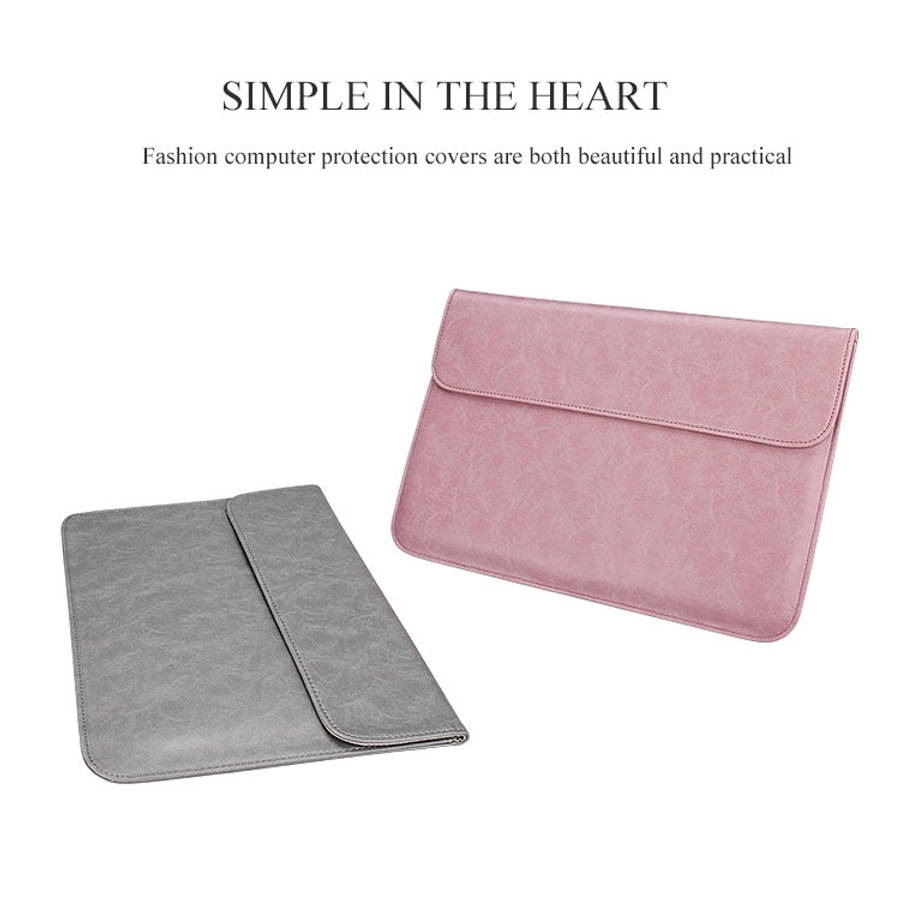 PU01S PU Leather Horizontal Invisible Magnetic Buckle Laptop Inner Bag for 15.4 inch laptops, wit...