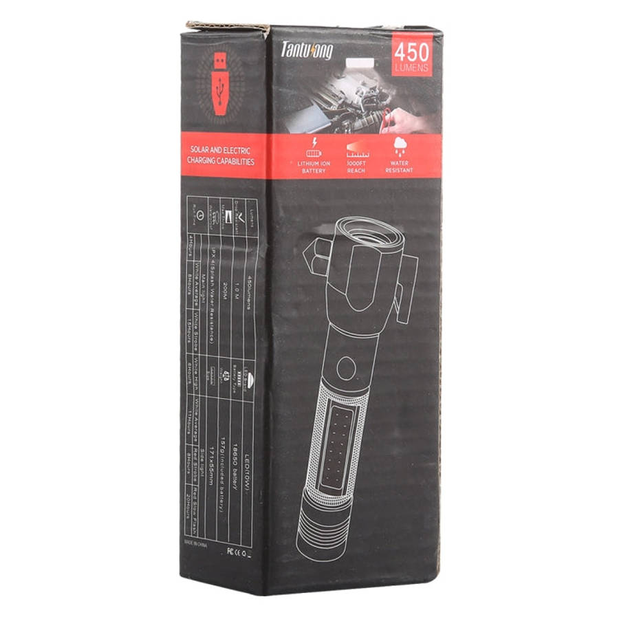 10W 450 Lumens IPX4 Waterproof Rechargeable LED Flashlight with Safety Hammer & 3-Modes