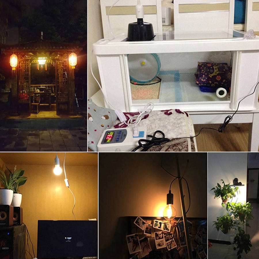 E14 Wire Cap Lamp Holder Chandelier Power Socket with Switch & Base & 1.5m Extension Cable, US Pl...
