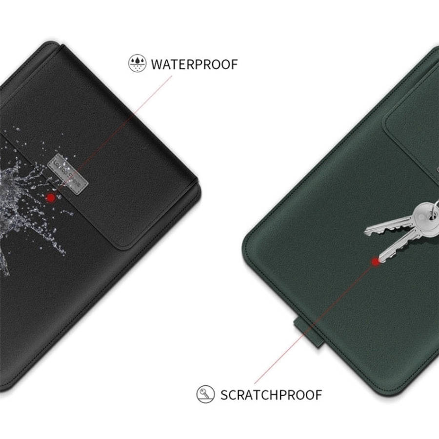 4 in 1 Universal Waterproof PU Leather Laptop Liner Bag with Handle & Stand & Pen Holder + 2 Wind...