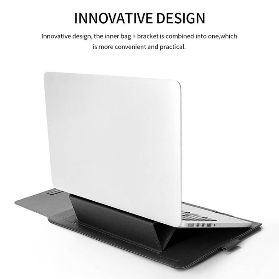 4 in 1 Universal Waterproof PU Leather Laptop Liner Bag with Handle & Stand & Pen Holder + 2 Wind...