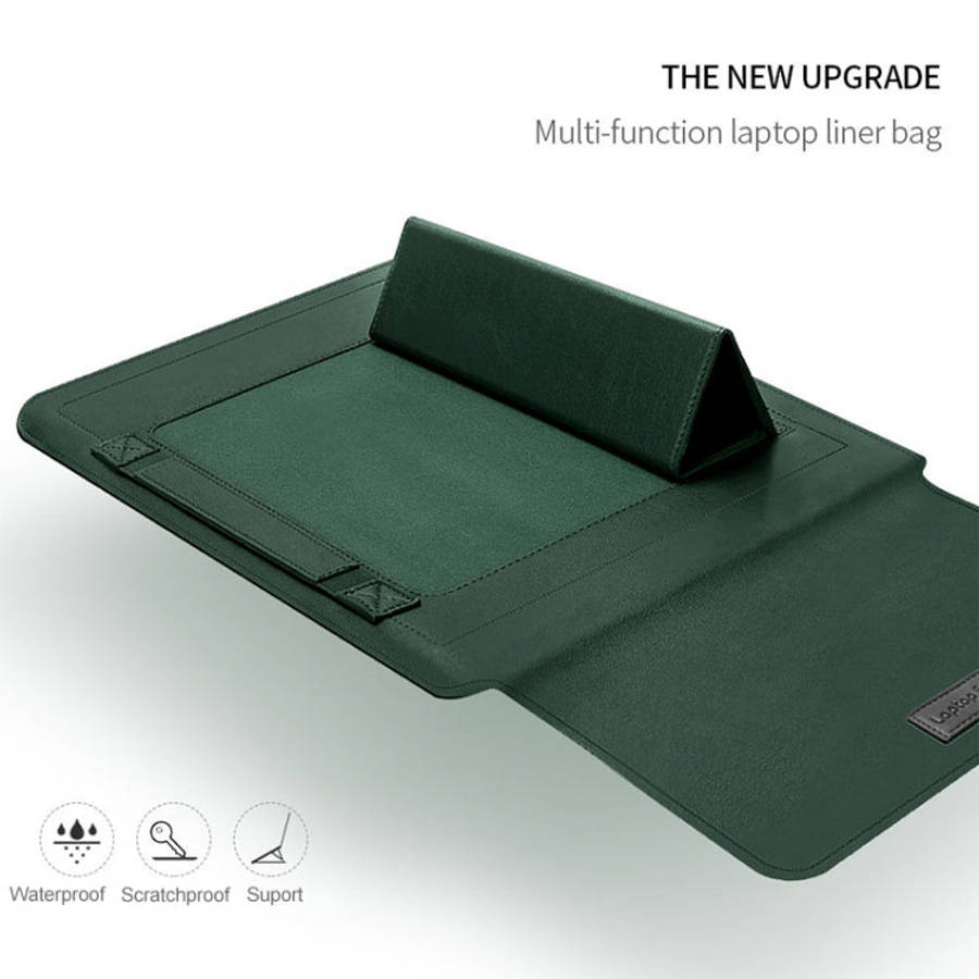 4 in 1 Universal Waterproof PU Leather Laptop Liner Bag with Handle & Stand & Pen Holder + 2 Wind...