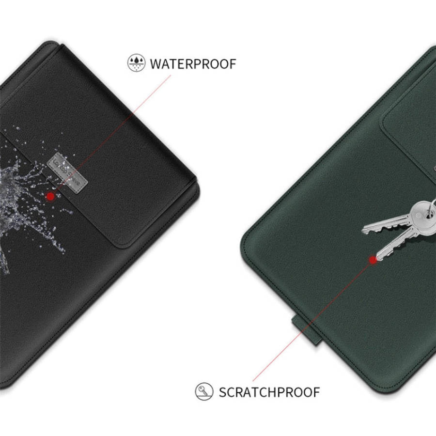 4 in 1 Universal Waterproof PU Leather Laptop Liner Bag with Handle & Stand & Pen Holder + 2 Wind...