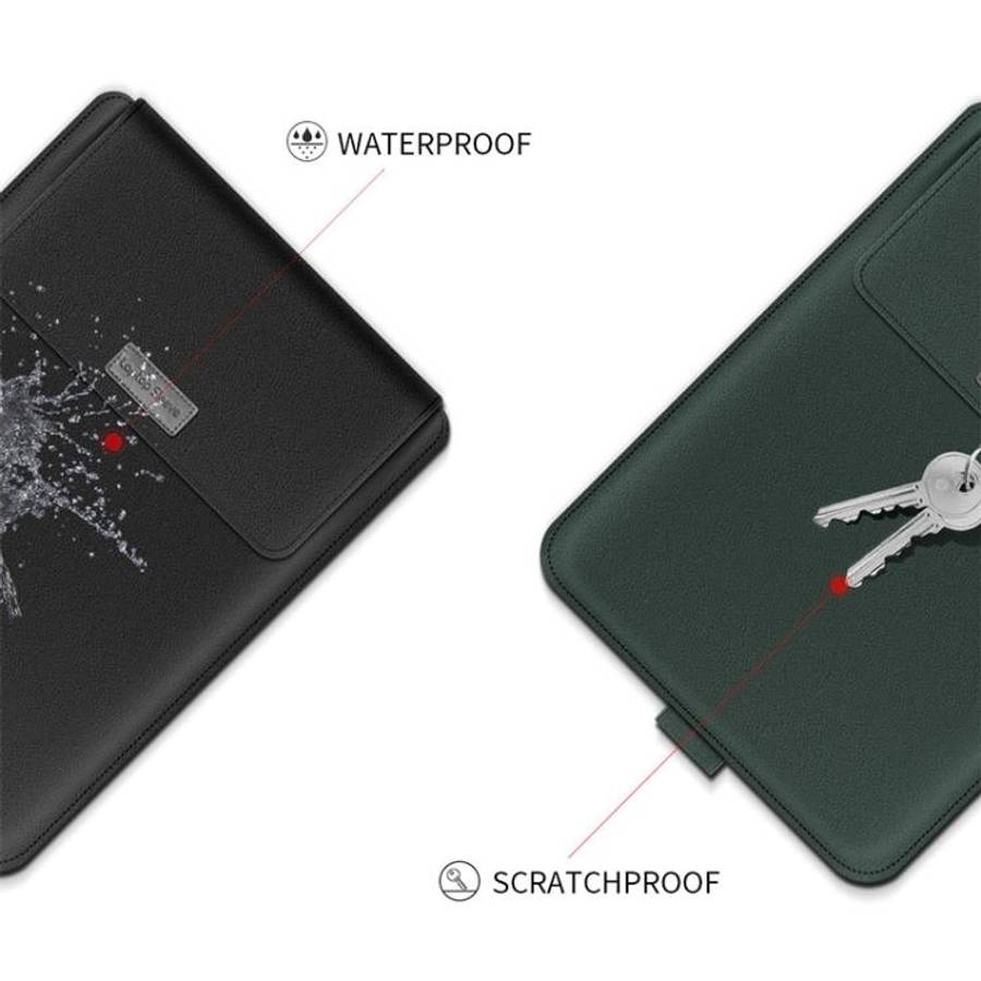 4 in 1 Universal Waterproof PU Leather Laptop Liner Bag with Handle & Stand & Pen Holder + 2 Wind...