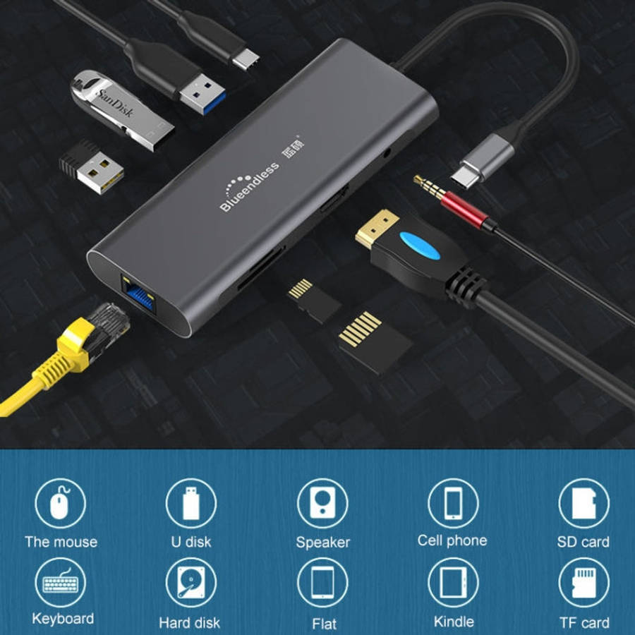 Blueendless 9 In 1 Multi-function Type-C / USB-C HUB Expansion Dock, 9 In 1