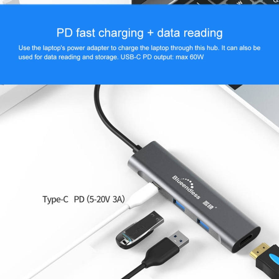Blueendless 4 In 1 Multi-function Type-C / USB-C to HDMI + PD + Dual USB 3.0 HUB Expansion Dock, ...