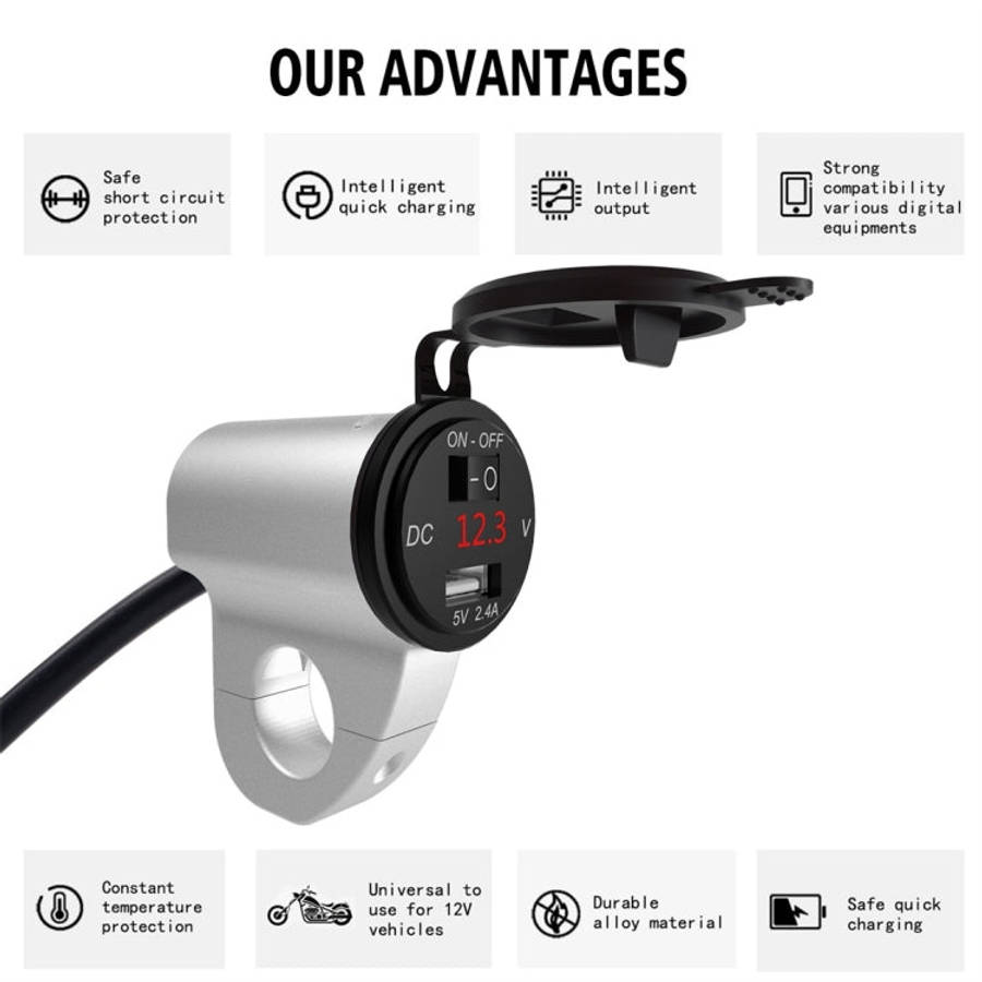 ZH-975A1 Motorcycle Aluminum Alloy Waterproof Mobile Phone Single USB Charger with Red Voltmeter,...