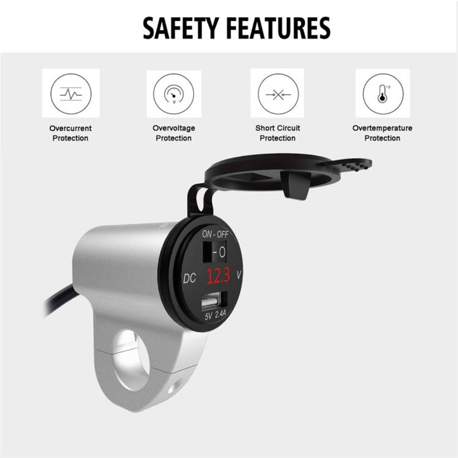 ZH-975A1 Motorcycle Aluminum Alloy Waterproof Mobile Phone Single USB Charger with Red Voltmeter,...
