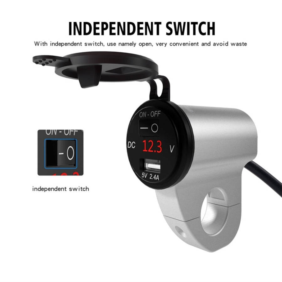ZH-975A1 Motorcycle Aluminum Alloy Waterproof Mobile Phone Single USB Charger with Red Voltmeter,...