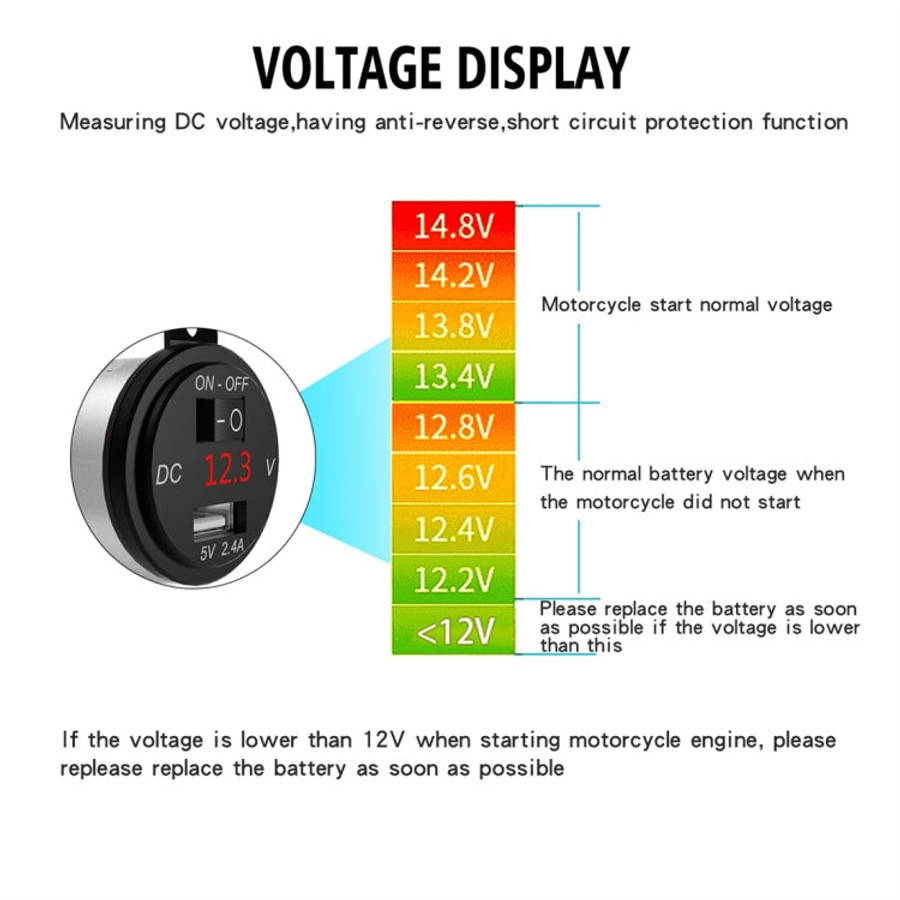ZH-975A1 Motorcycle Aluminum Alloy Waterproof Mobile Phone Single USB Charger with Red Voltmeter,...