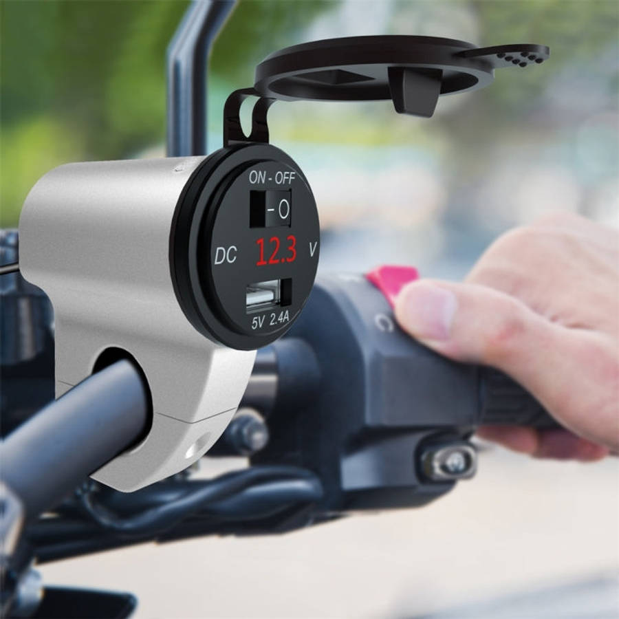 ZH-975A1 Motorcycle Aluminum Alloy Waterproof Mobile Phone Single USB Charger with Red Voltmeter,...