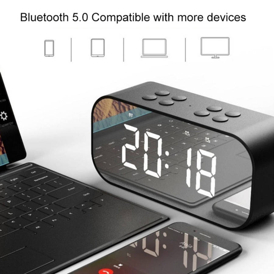 AEC BT501 Bluetooth 5.0 Mini Speaker with LED & Alarm Clock & Clock & Mirror, Support 32G TF Card...