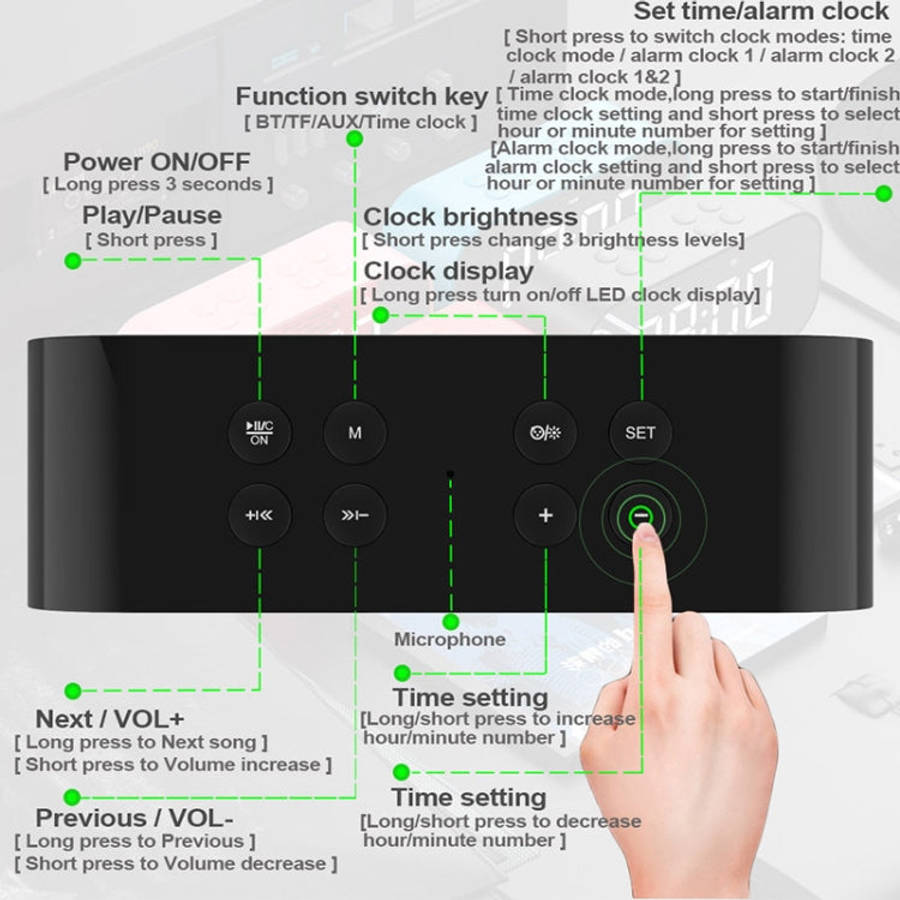 AEC BT501 Bluetooth 5.0 Mini Speaker with LED & Alarm Clock & Clock & Mirror, Support 32G TF Card...