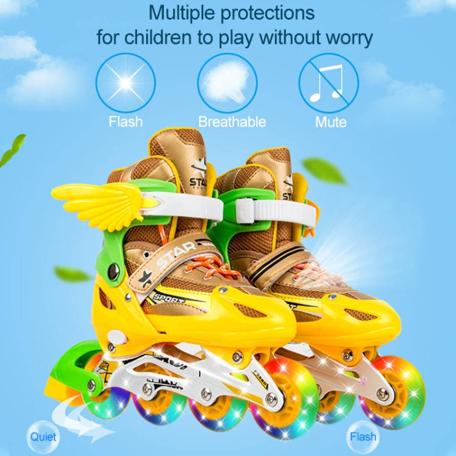 Adjustable Children Full Flash Single Four-wheel Roller Skates Skating Shoes Set, Size : S, Size ...