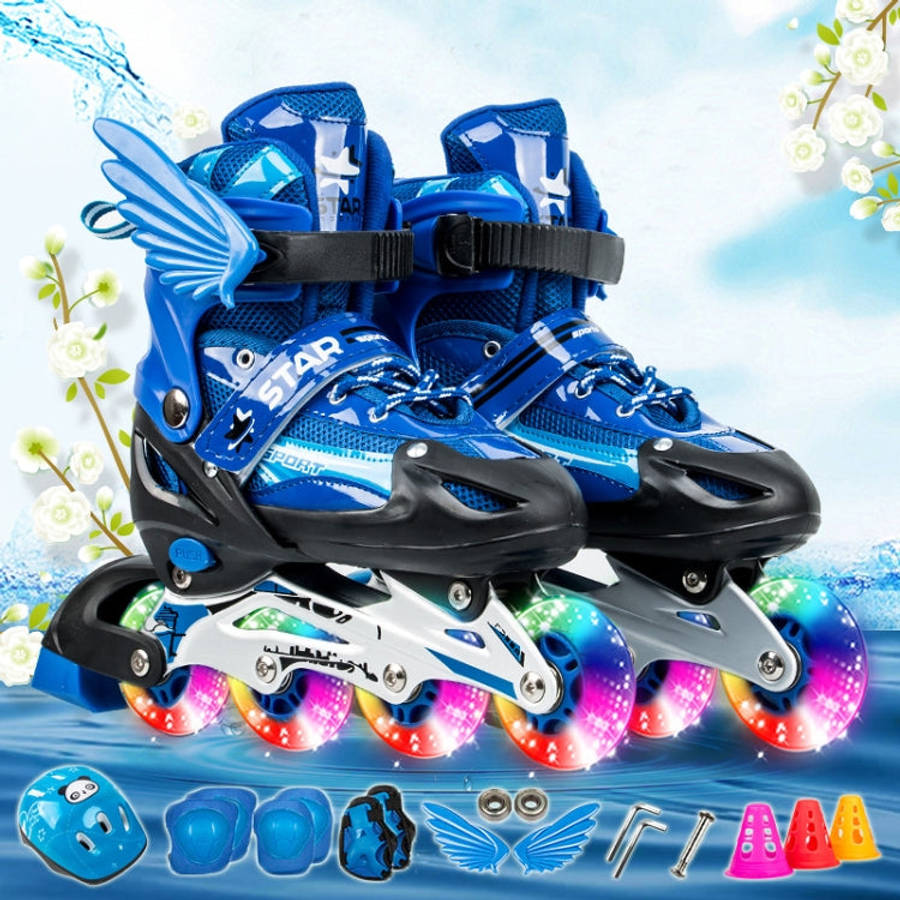Adjustable Children Full Flash Single Four-wheel Roller Skates Skating Shoes Set, Size : S, Size ...