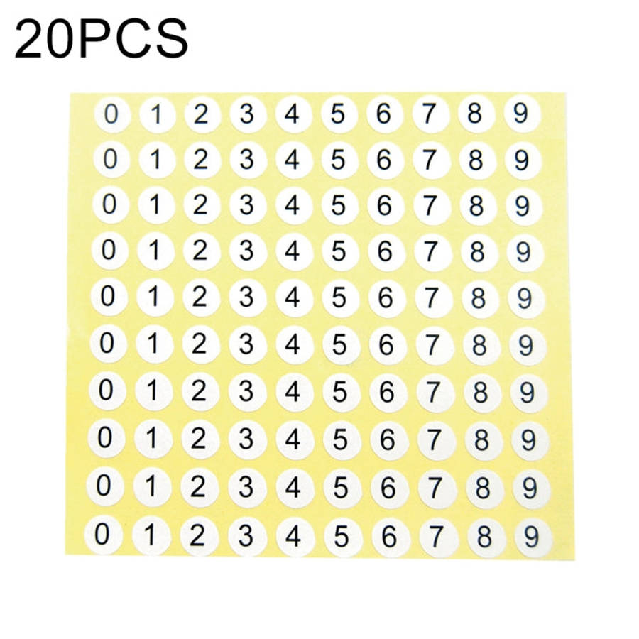 20 PCS Round Shape Number Sticker Shoe Size Label, Number 0-9, Number 0-9