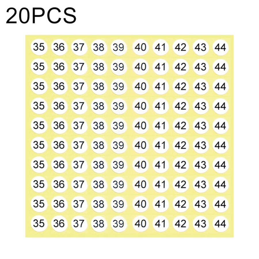 20 PCS Round Shape Number Sticker Shoe Size Label, Number 35-44, Number 35-44