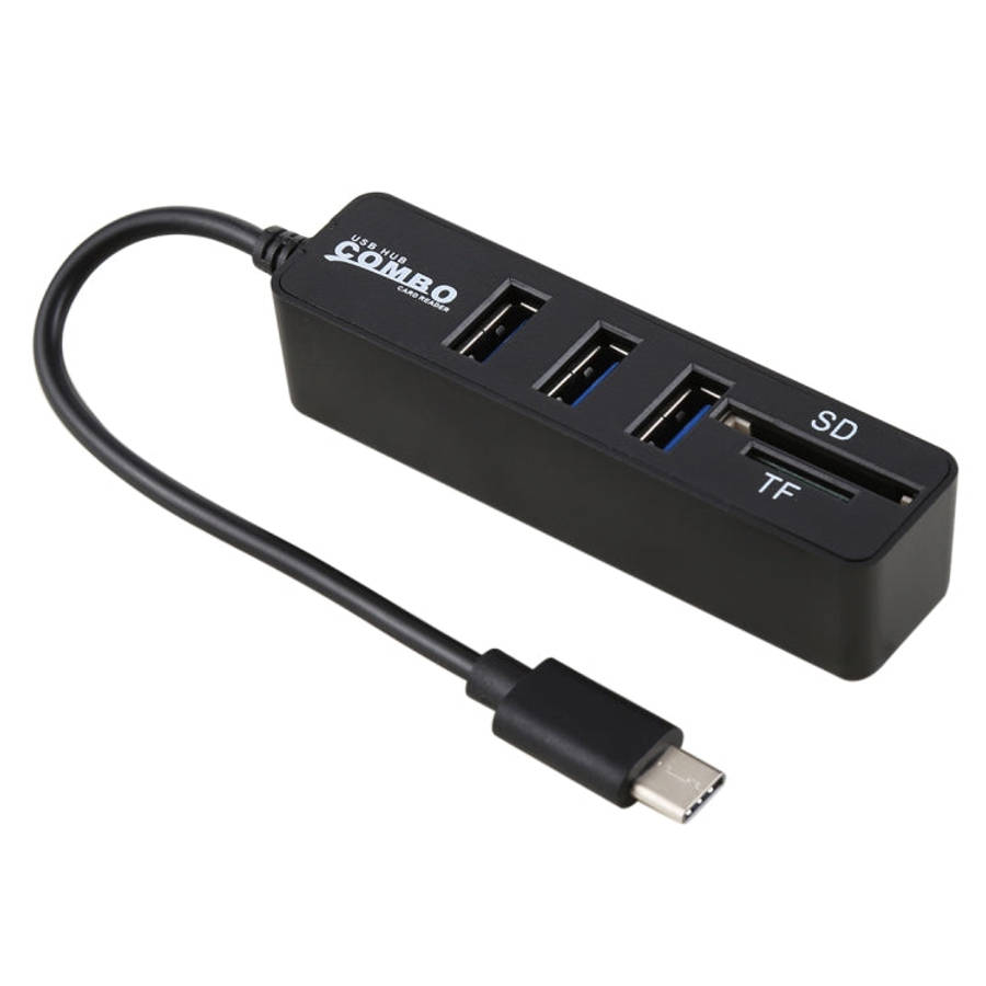 2 in 1 TF & SD Card Reader + 3 x USB Ports to USB-C / Type-C HUB Converter, Total Length: 24cm, T...