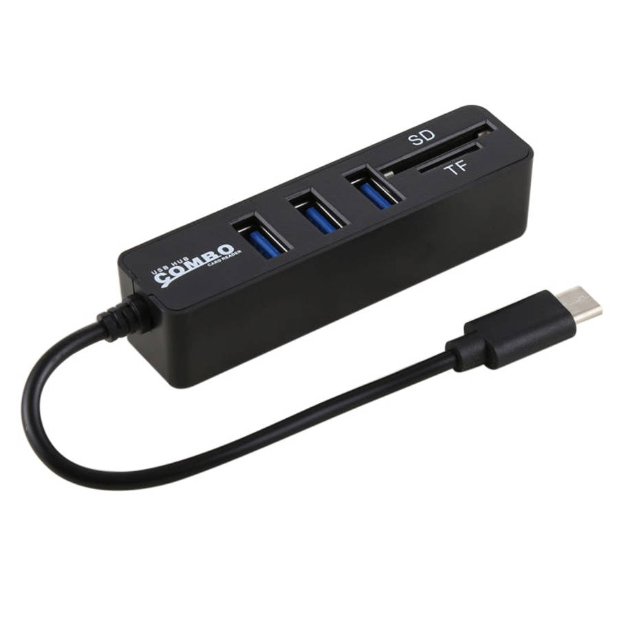 2 in 1 TF & SD Card Reader + 3 x USB Ports to USB-C / Type-C HUB Converter, Total Length: 24cm, T...