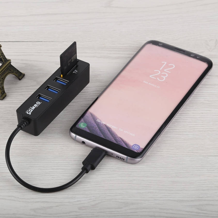 2 in 1 TF & SD Card Reader + 3 x USB Ports to USB-C / Type-C HUB Converter, Total Length: 24cm, T...