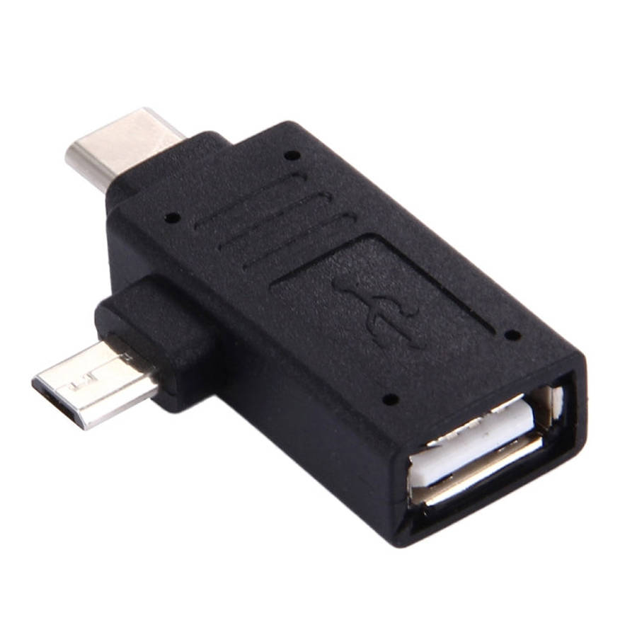 USB-C / Type-C Male + Micro USB Male to USB 2.0 Female Adapter, USB 2.0